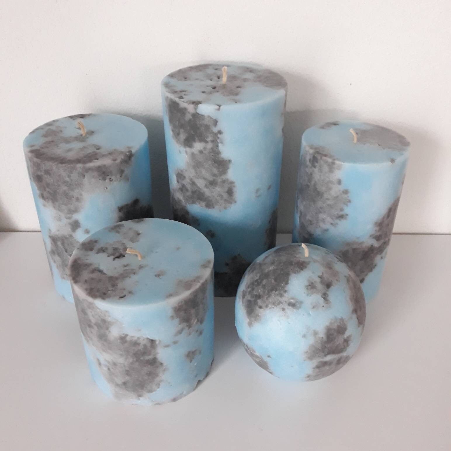 Blue Gray Pillar Candles. Decorative Candles for Unique Home Etsy