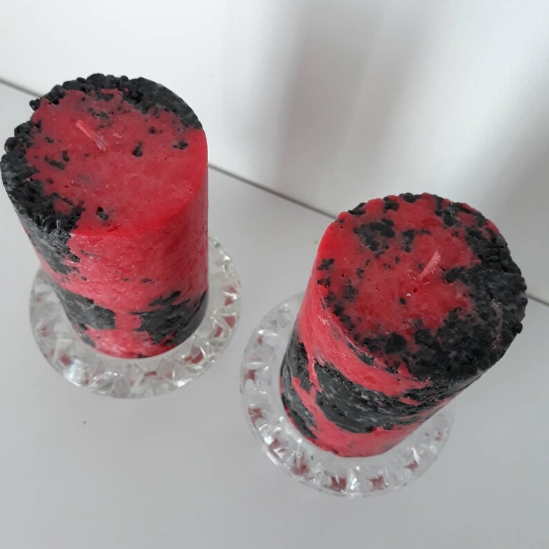Black and Red Pillar Candles. Decorative Candles. Halloween Etsy