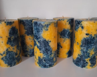 Dark Blue Yellow Decorative Candles Ukraine candle Pillar candles Unique candles for Nautical decor