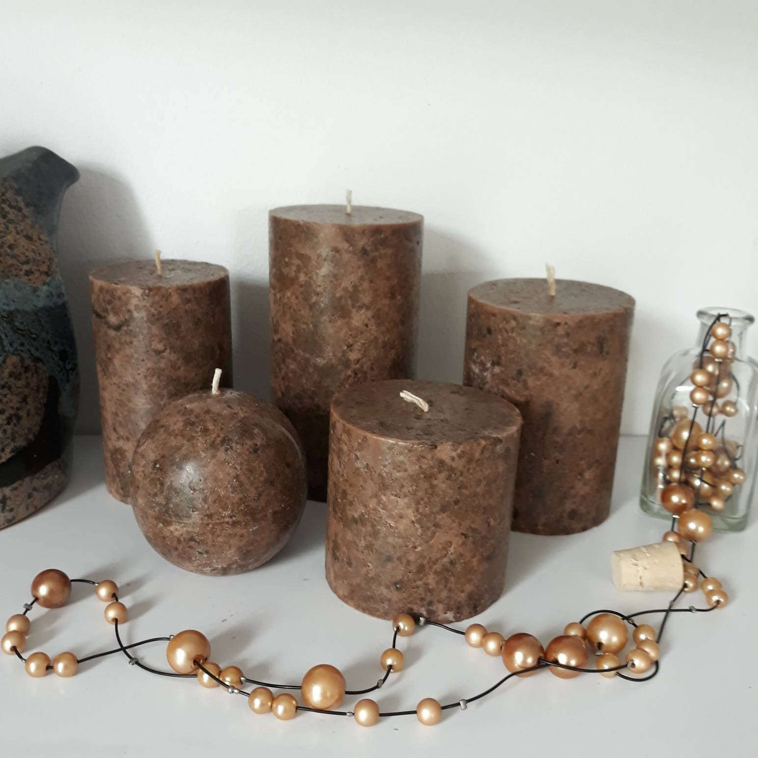 Dark Brown pillar candles. Decorative candles. Designer Etsy.de