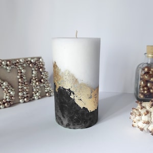 Black Gold White Pillar Candles. Decorative candles for Black Gold White decor or candle gift. Unscented candles. Choose a size