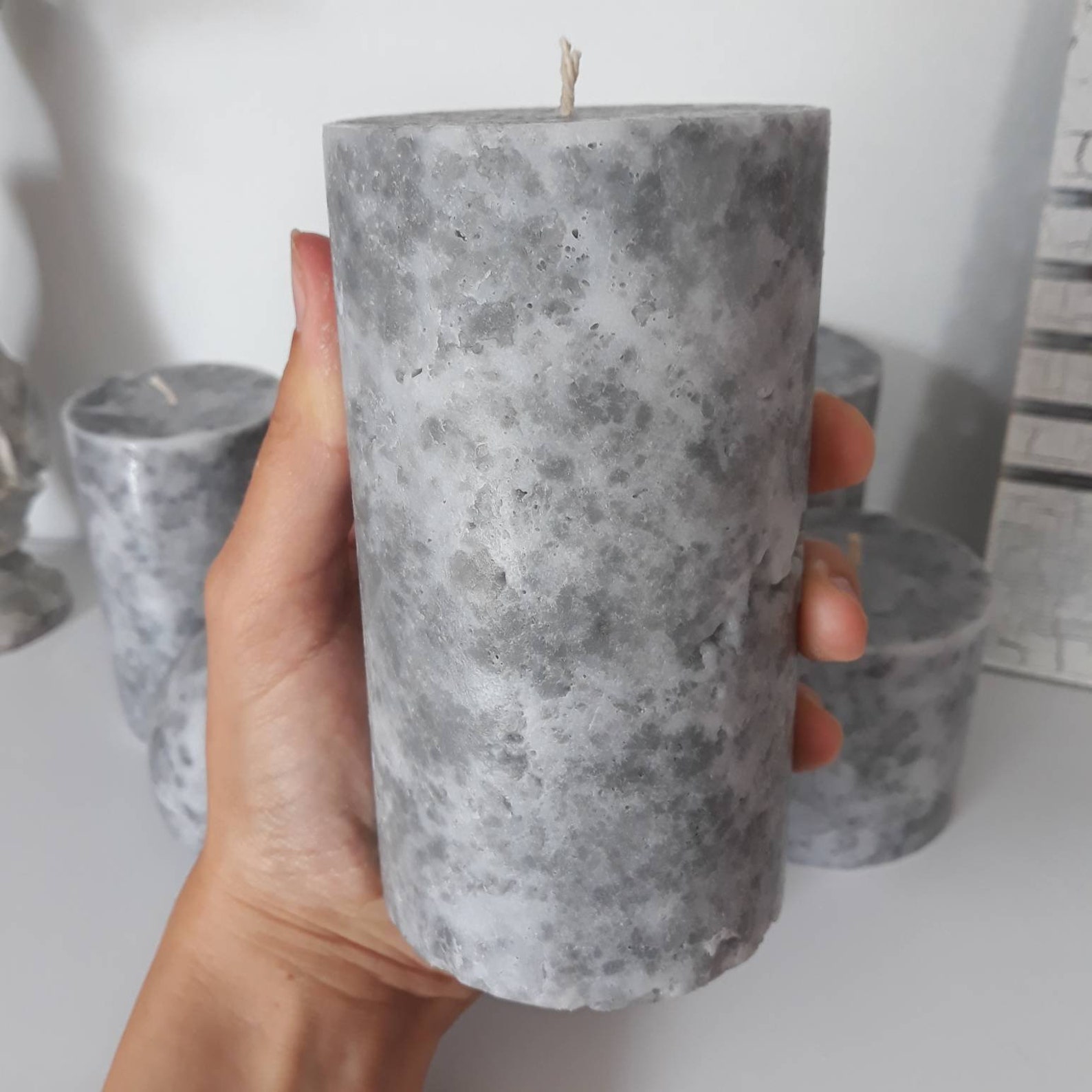 Grey Pillar Candles Unique Decorative Candles With Marble Etsy Australia