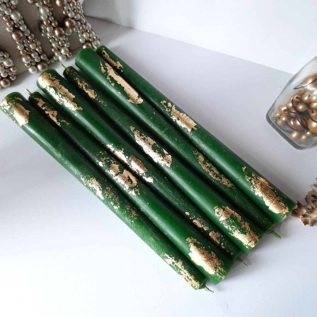 Emerald Green Taper Candles. Set O 6 Decorative Candles Sticks. Dinner