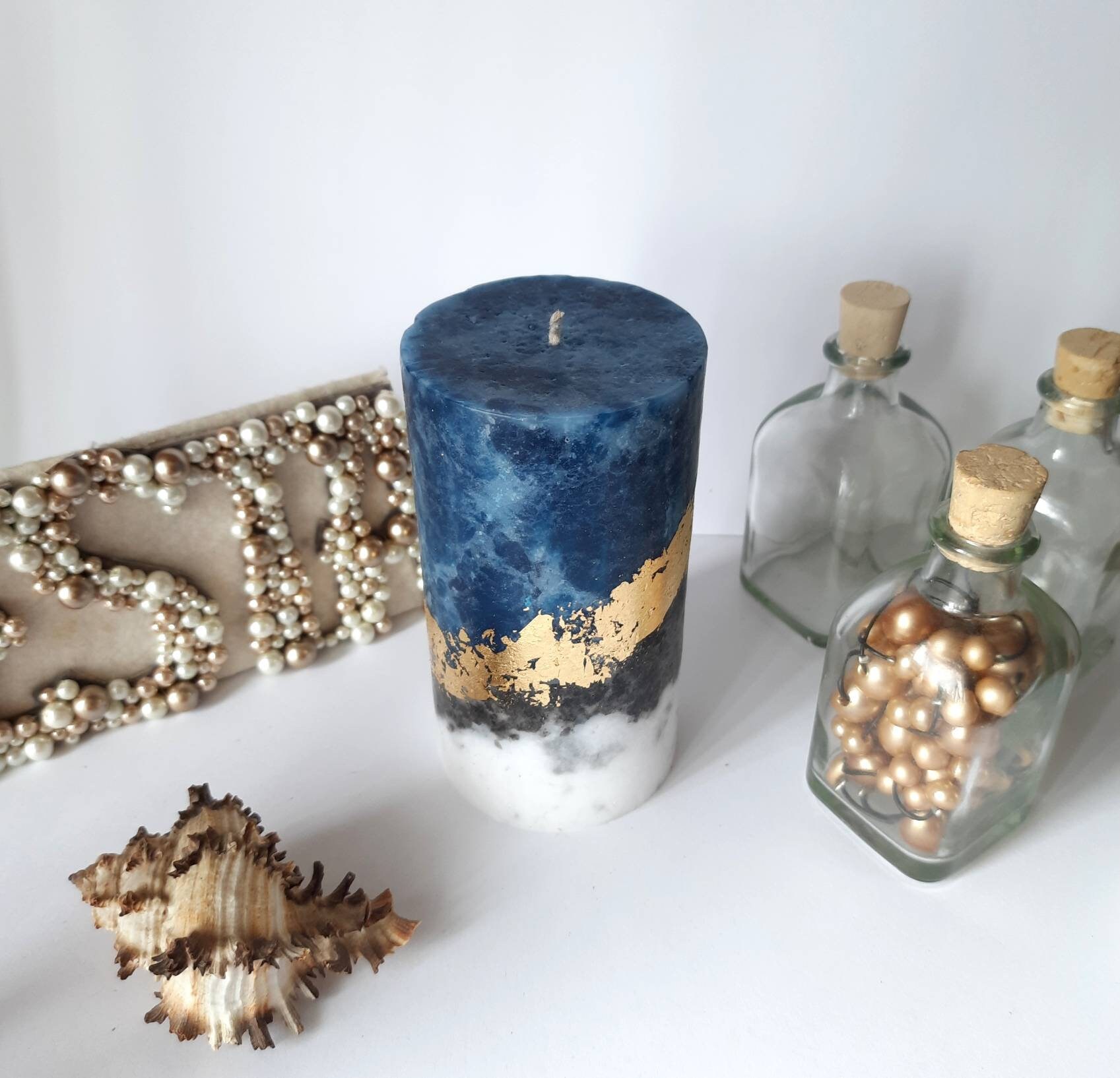 Decorative Candles Navy Blue Pillar Candles. Designer Candle. Etsy