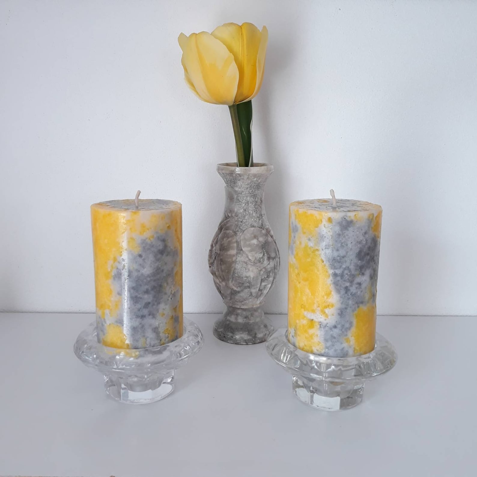 Yellow And Gray Pillar Candles. Decorative candle for Etsy