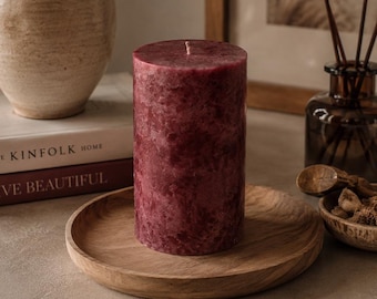 Burgundy decorative candles. Unique pillar candles for home decor.  Choose a size
