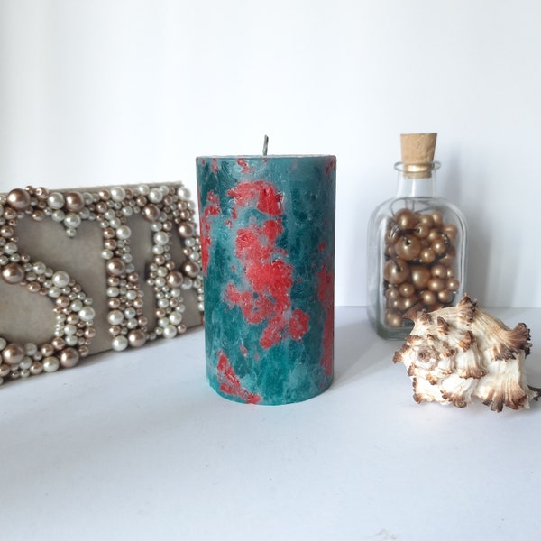 Teal red Candles. Pillar Candles for Teal red decor. Turquoise Decorative candle. Ball candle. Choose a size