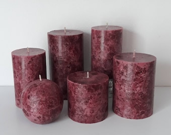 BURGUNDY CLASSIC CANDLES Pillar Ball Taper decorative candles in various sizes