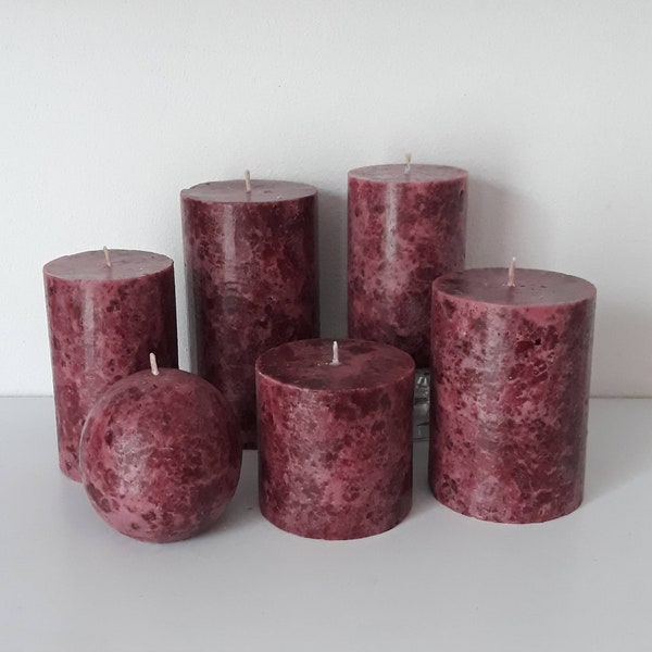 Burgundy decorative candles. Unique pillar candles for home decor.  Choose a size