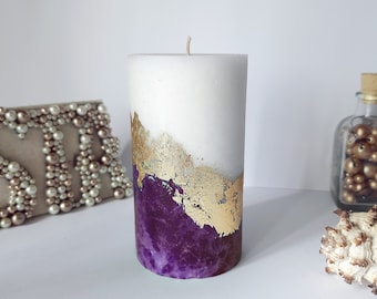 Purple Gold Pillar Candles Deep plum candles for wedding decor or candle gift. Unscented candles. Choose a size