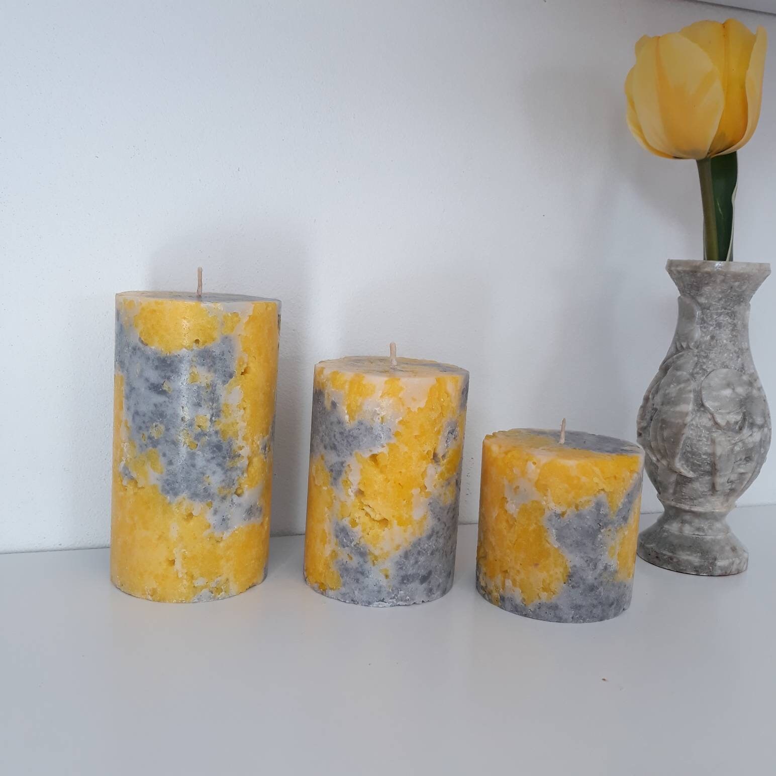 Yellow And Gray Pillar Candles. Decorative candle for Etsy