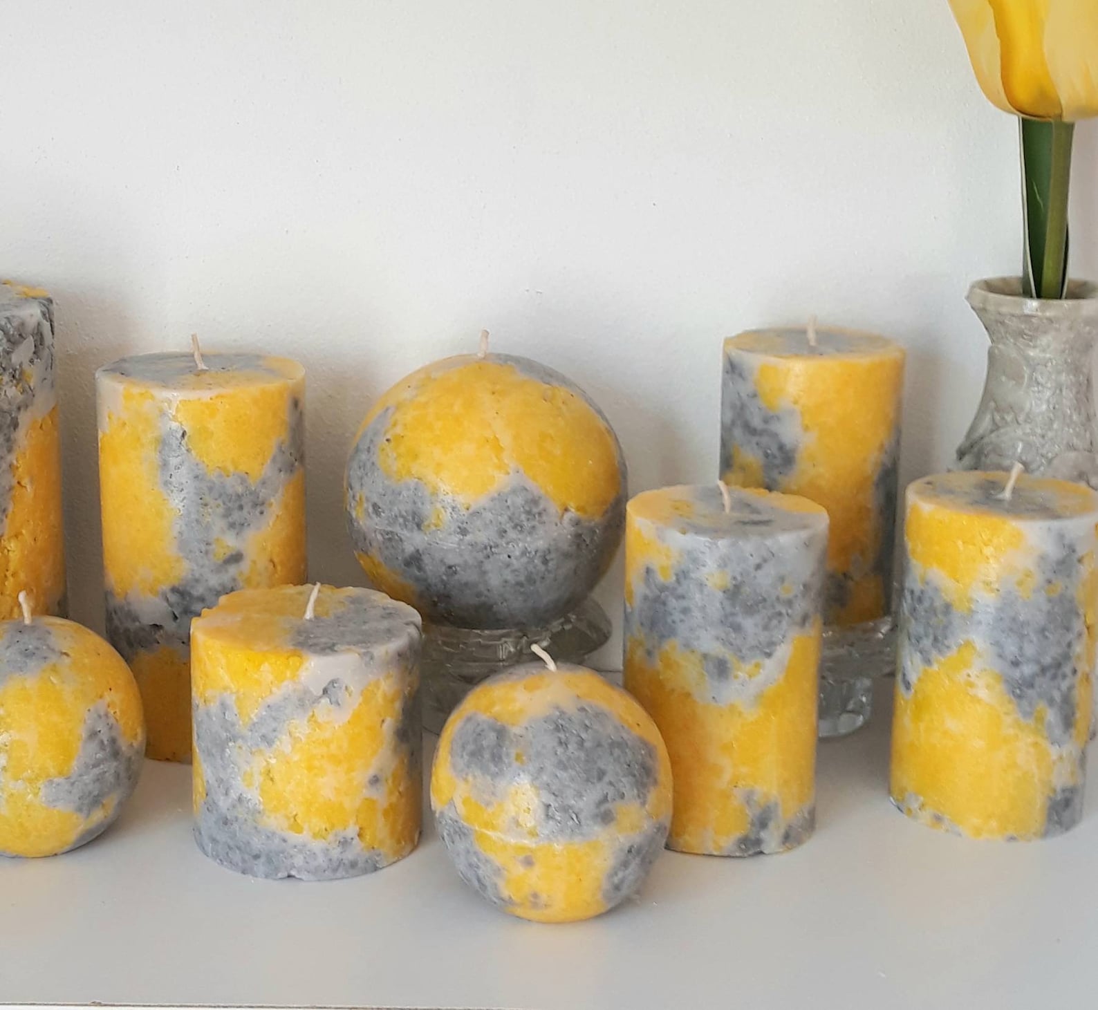 Yellow And Gray Pillar Candles. Decorative candle for Etsy