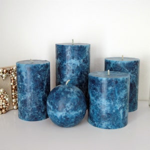 Navy blue pillar candles Unique  midnight blue candles for decor and gift.