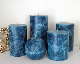 Navy blue pillar candles Unique  midnight blue candles for decor and gift.