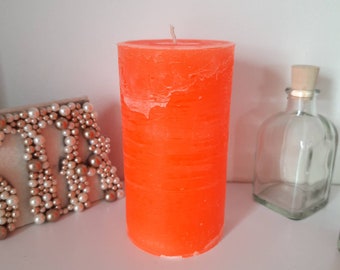 Orange pillar candles Rustic candles - Neon orange decorative candles - Preppy room decor - Unscented - Choose the size.