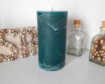 Teal  Pillar Candle - Turquoise Decorative candles - Unscented candle Rustic Textured - Choose Size