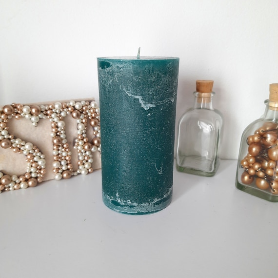 Teal  Pillar Candle - Turquoise Decorative candles - Unscented candle Rustic Textured - Choose Size