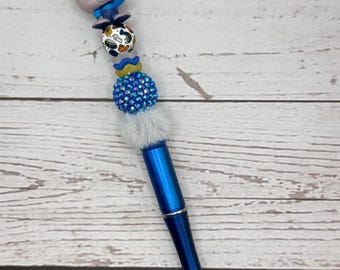 Custom Beaded Pen: Fun Character Topper, Rhinestone Accents