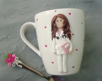 Doctor mug for woman, Gift for doctor with name, Custom doctor mug personalized, Future doctor gifts, Handmade polymer clay mug