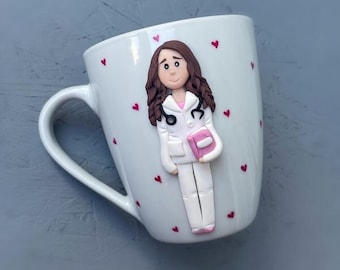 Doctor mug for woman, Gift for doctor with name, Custom doctor mug personalized, Future doctor gifts, Handmade polymer clay mug