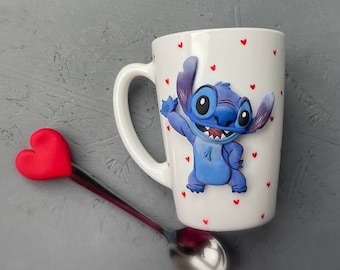 Personalisierte Tasse im Stitch-Stil, passende Tasse für Paare, Valentinstagsgeschenk für Paare, Lovers Stitch