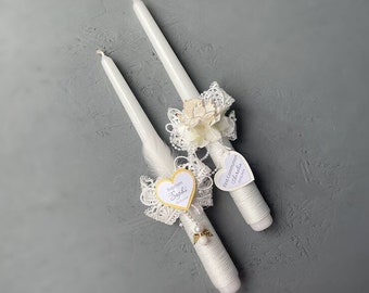 Personalized Baptism candles, First Holy Communion candle, Christening candle with name, White candle with Angel, Candle Decoration handmade