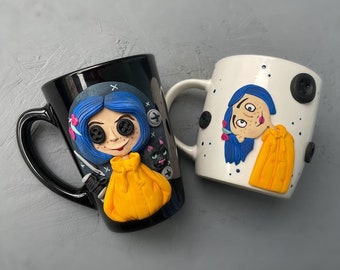 Personalized Coraline style mug, Horror Movie gifts idea Caroline, Gift for Coraline lovers, Coraline cup custom