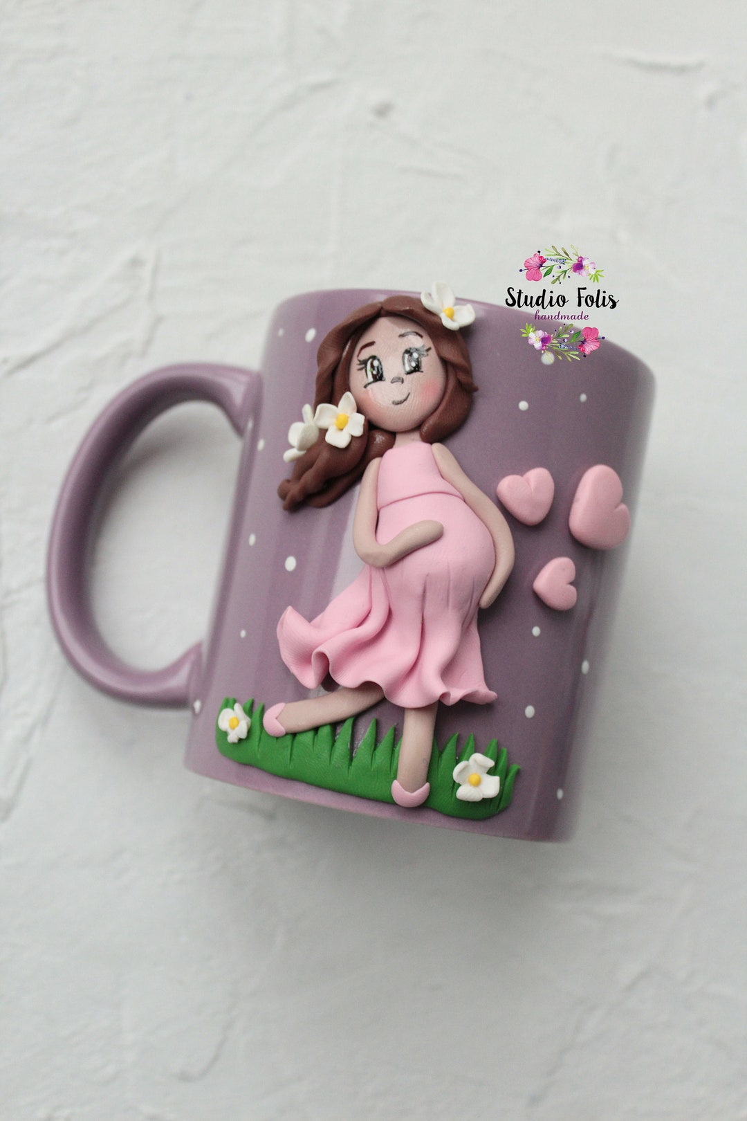 Pregnant Mom Mugs, New Mommy Gift Personalized, Polymer Clay Coffee Mug