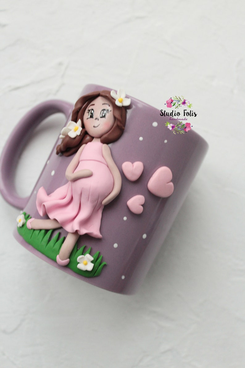 Pregnant Mom Mugs, New Mommy Gift Personalized, Polymer Clay Coffee Mug