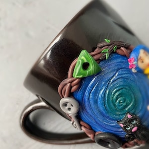 Personalized Coraline style mug, Halloween gifts idea Coraline lovers, Custom coffee cup with Black cat, Button, Key, Little circus mouse image 8