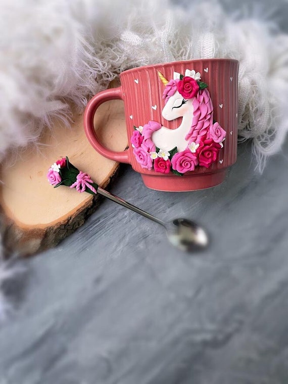 Unicorn Mugs Personalized, Unicorn Gifts for Little Girls, Flowers Mug for  Kids, Polymer Clay Unicorn, Custom Unicorn Birthday Gift 