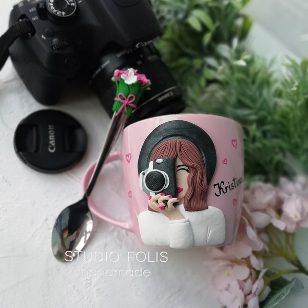 Photographer coffee mug, Personalized gifts for wedding photographer, Love Photograph, Present for Female Photographer, Mug by photo, Spoon