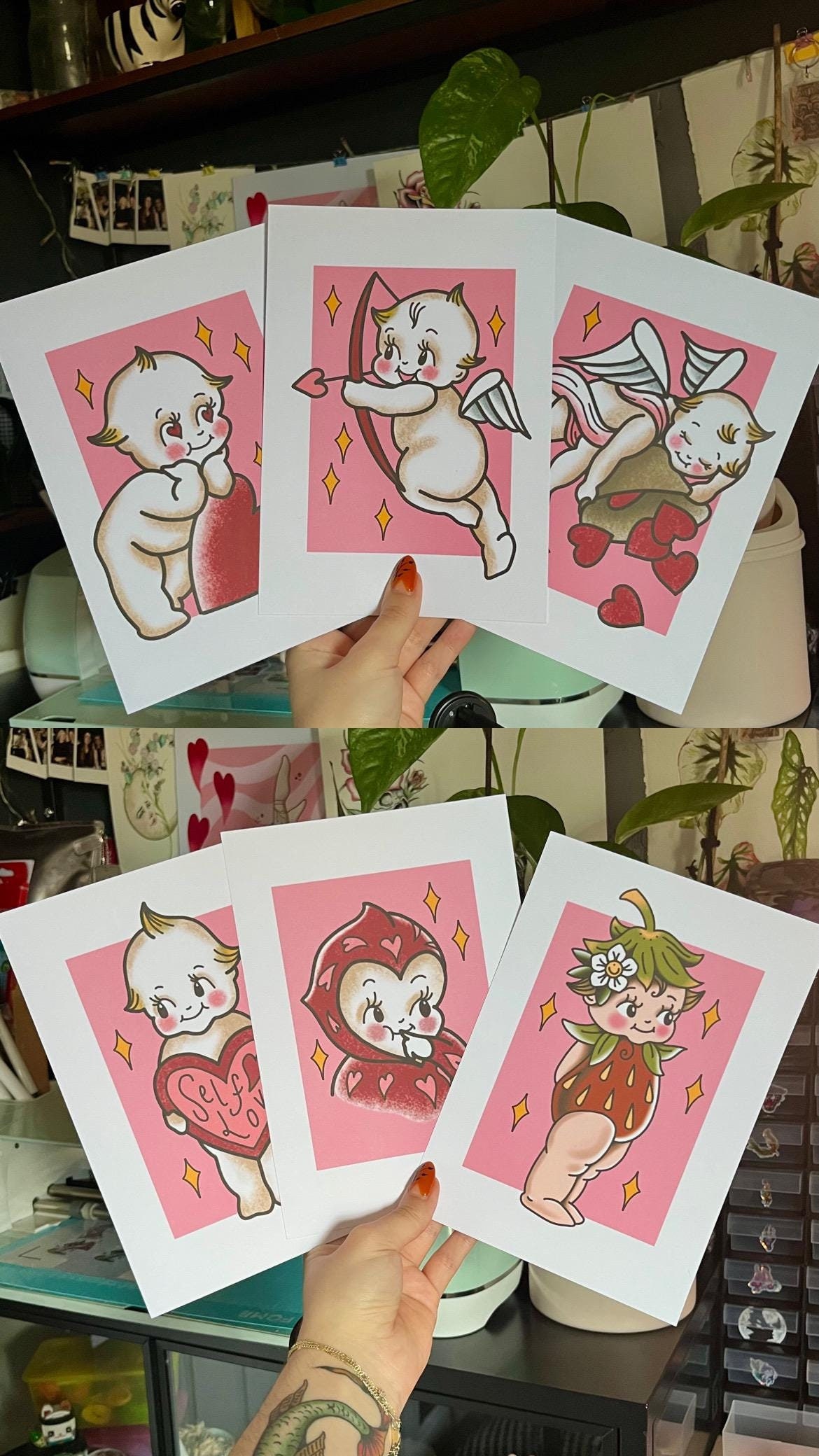 A5 Kewpie Doll Prints, Tattoo Print, Pink, Valentines, Galentines, Self Love, Strawberry Kewpie