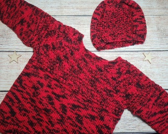 Personalised 1-2 years Red Baby Jumper and Hat