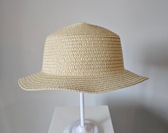 Hand Embroidered Personalised Straw Flat Brim Hat 2-6 years