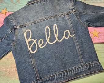 Hand Embroidered Personalised Dark Denim Jacket