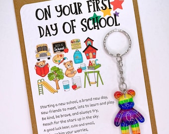 First 1st Day of Primary School Worry Bear Keyring, Back To School Gift Present Ideas, Children Boys, Girls Worries, Anxiety, Card Good Luck