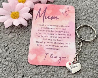 Mothers Day Keepsake Keyring Charm Gift Present Unique Keepsake Ideas Cute Poem Card From Son Daughter Best Friend Like a Mum I Love You