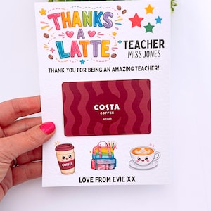 Personalised Thank You Teacher Coffee Thanks A Latte Voucher, End Of Term Gift Present, Teaching Assistant, TA, Class of 2026, Unique Idea bild 2