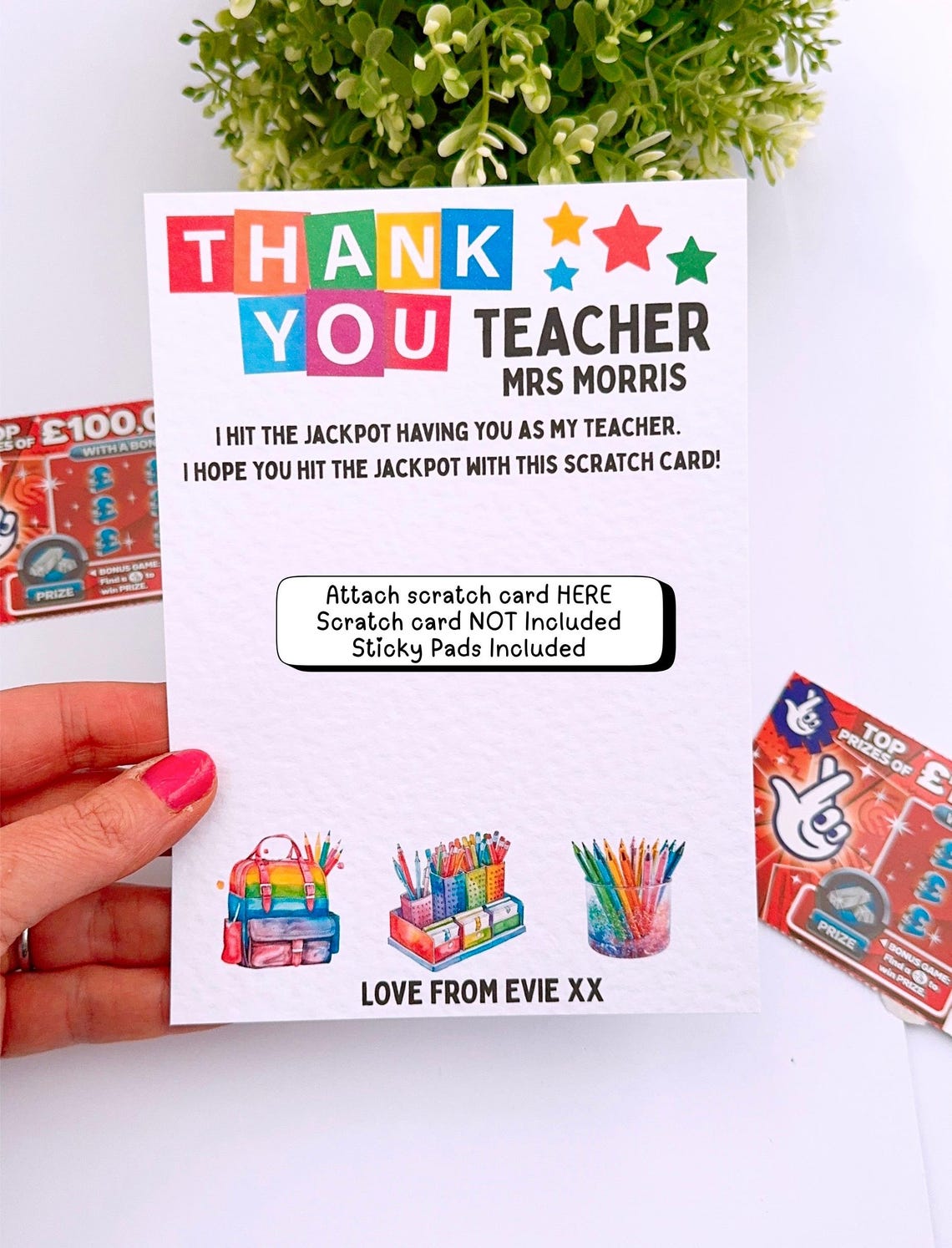 Personalised Thank You Teacher Scratch Card Holder, End of Term Gift ...