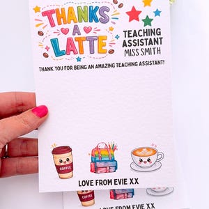 Personalised Thank You Teacher Coffee Thanks A Latte Voucher, End Of Term Gift Present, Teaching Assistant, TA, Class of 2026, Unique Idea bild 4