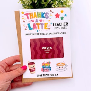 Personalised Thank You Teacher Coffee Thanks A Latte Voucher, End Of Term Gift Present, Teaching Assistant, TA, Class of 2026, Unique Idea bild 1