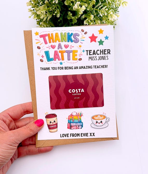 Personalised Thank You Teacher Coffee Thanks A Latte Voucher, End Of Term Gift Present, Teaching Assistant, TA, Class of 2026, Unique Idea