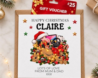 Personalised Christmas Shopping Present Gift Voucher Holder - Card for son, daughter, Grandson, Granddaughter