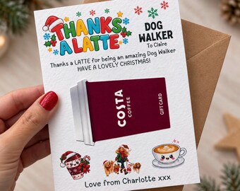 Dog Walker Christmas Thanks A Latte Coffee Voucher Holder - Personalised Card Gift Present
