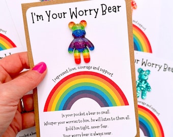Pocket Worry Bear, Anxiety Relief, Children's Kid's Mental Health, Back to School, Supportive Gift, Pocket Hug, Stress Relief, Girls & Boys