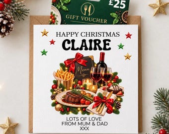Personalised Christmas Restaurant Eating Out Gift Voucher Holder - Card for son, daughter, Grandson, Granddaughter