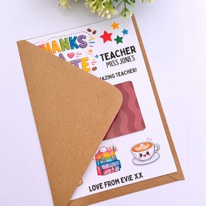 Personalised Thank You Teacher Coffee Thanks A Latte Voucher, End Of Term Gift Present, Teaching Assistant, TA, Class of 2026, Unique Idea bild 5