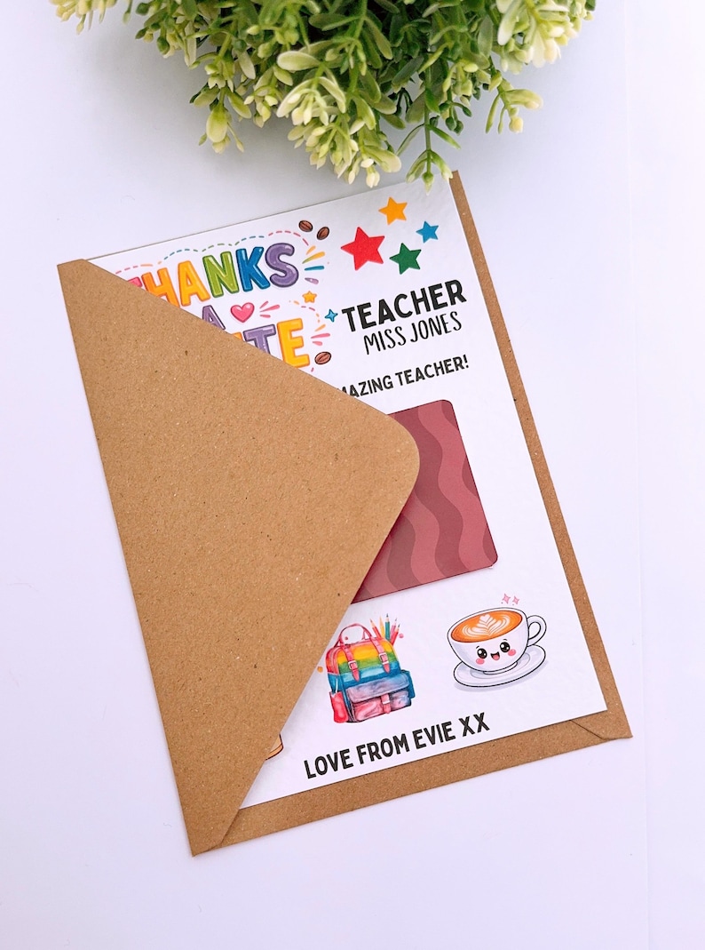 Personalised Thank You Teacher Coffee Thanks A Latte Voucher, End Of Term Gift Present, Teaching Assistant, TA, Class of 2026, Unique Idea bild 5