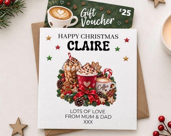 Personalised Christmas Coffee Shop Gift Voucher Holder - Card for son, daughter, Grandson, Granddaughter